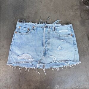 Reworked Levi Distressed Denim Mini Skirt